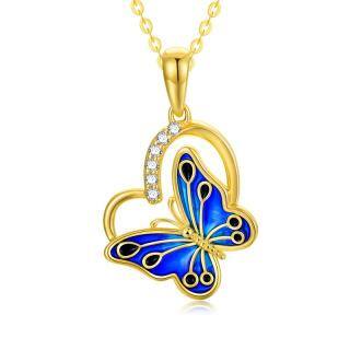 10K Gold Zircon Butterfly Pendant Necklace-51