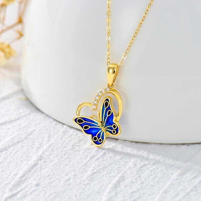 14K Gold Zirkon Schmetterling Anhänger Halskette-3