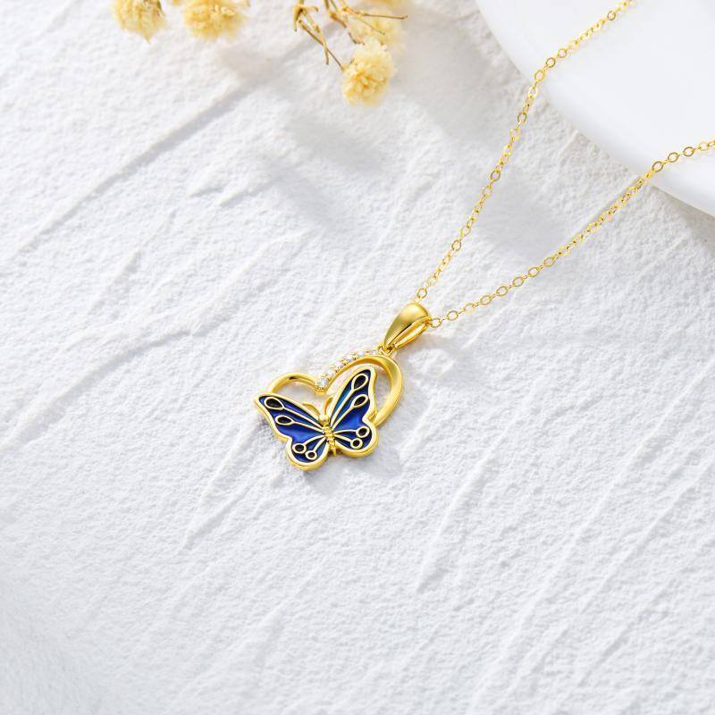 14K Gold Zirkon Schmetterling Anhänger Halskette-4