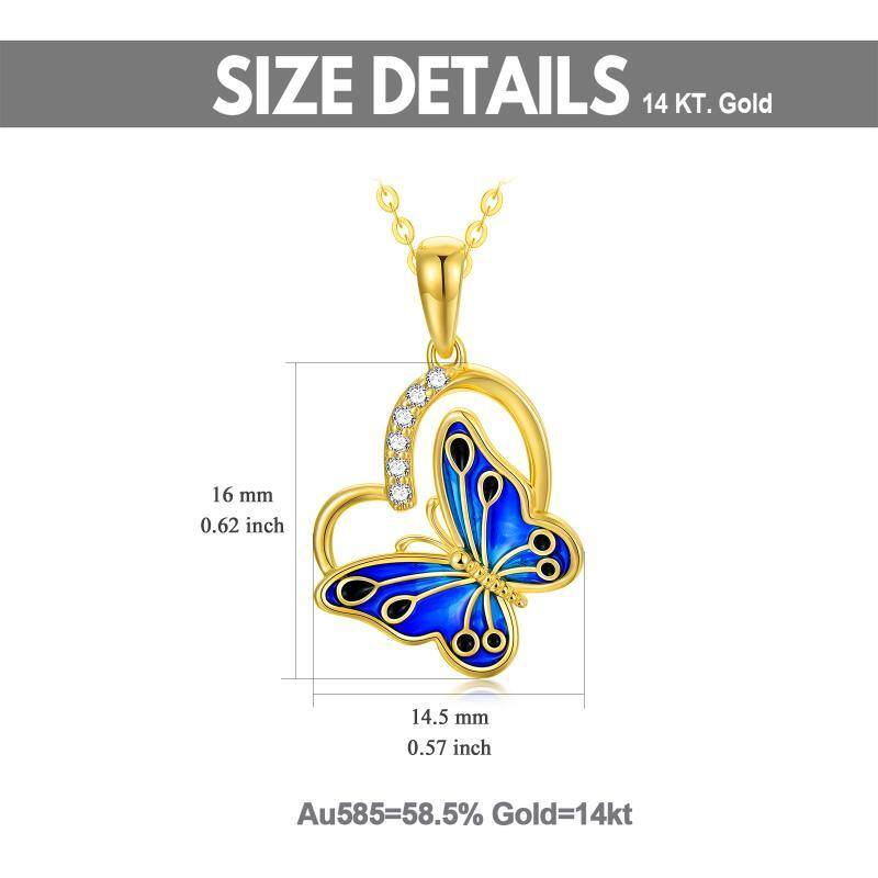 14K Gold Zirkon Schmetterling Anhänger Halskette-5