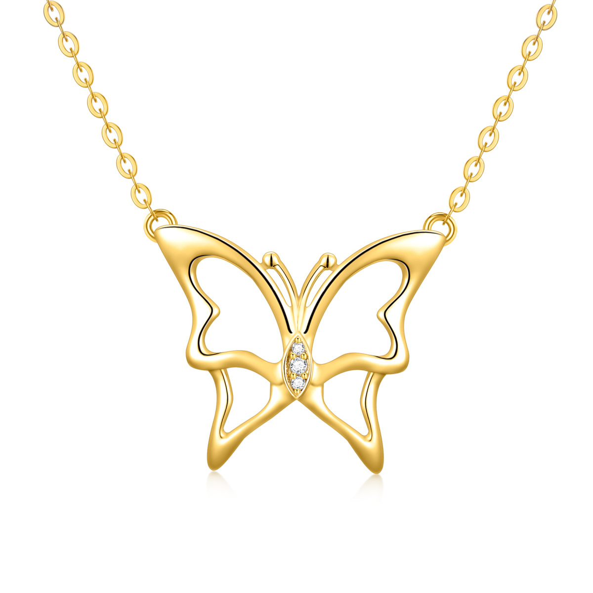 10K Gold Zircon Butterfly Pendant Necklace-1