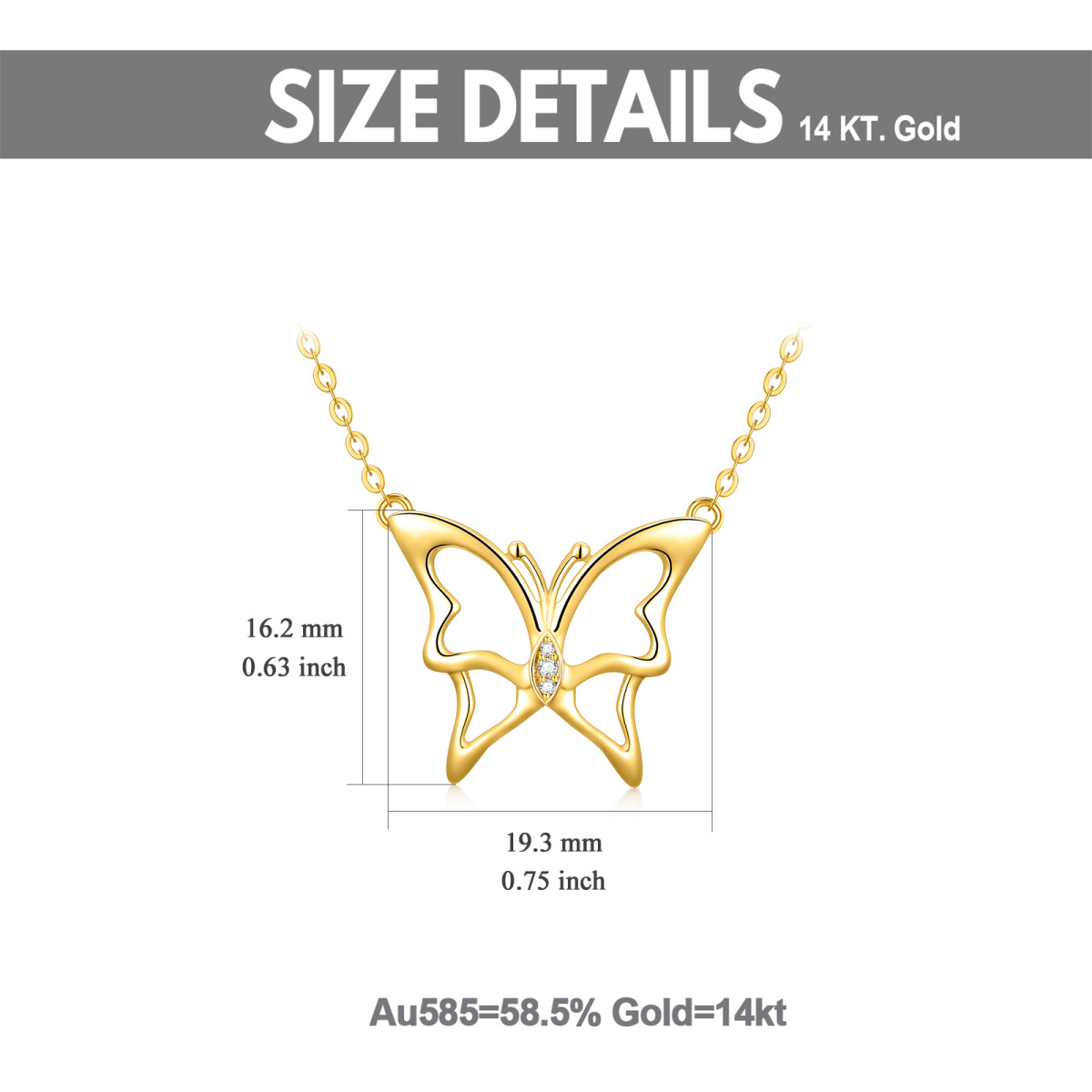 14K Gold Zircon Butterfly Pendant Necklace-5