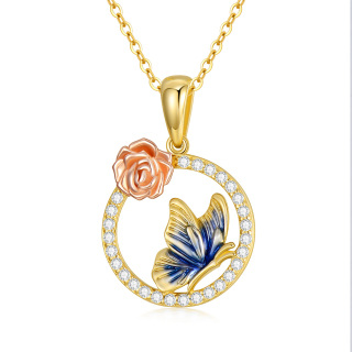 10K Gold Zircon Butterfly & Rose Pendant Necklace-28