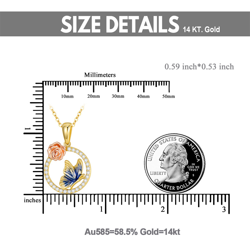 10K White Gold Cubic Zirconia Butterfly & Rose Pendant Necklace-5