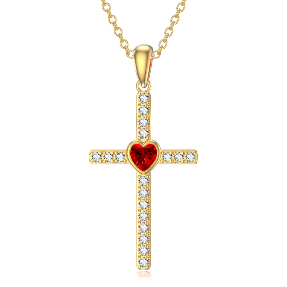 Collar Colgante Cruz Circonio Oro 10K-1