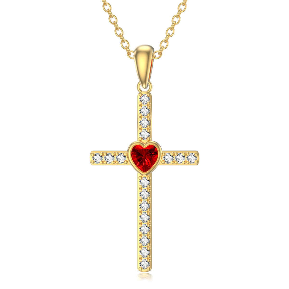 14K Gold Zircon Cross Pendant Necklace-1