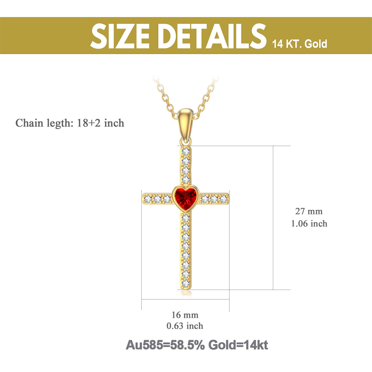 14K Gold Zirkon-Kreuz-Anhänger Halskette-3