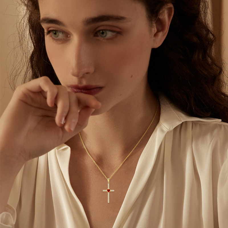 10K Gold Zircon Cross Pendant Necklace-4