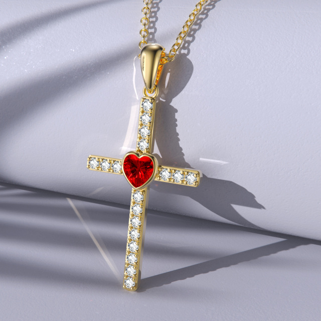 14K Gold Zircon Cross Pendant Necklace-5