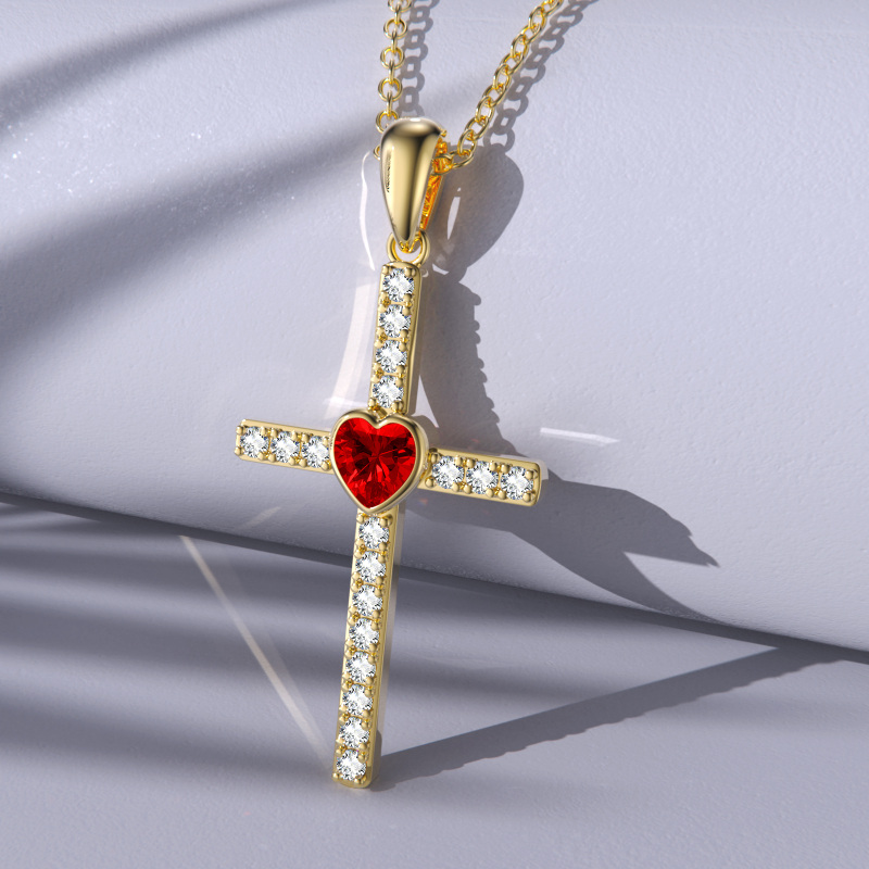 10K Gold Zircon Cross Pendant Necklace-5