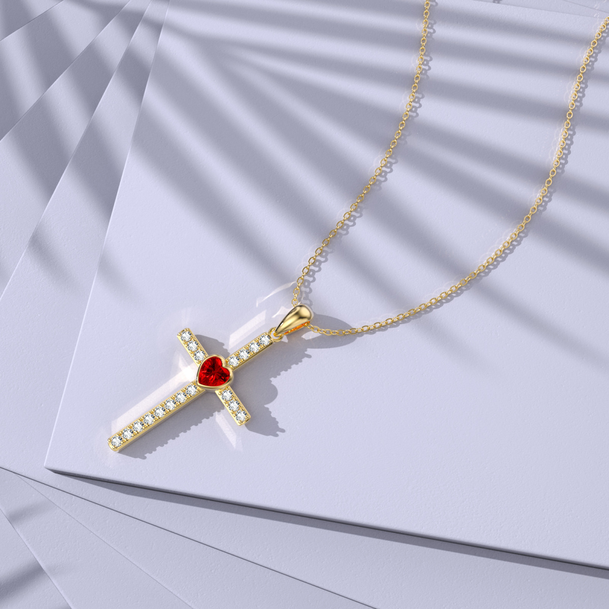 14K Gold Zirkon-Kreuz-Anhänger Halskette-6