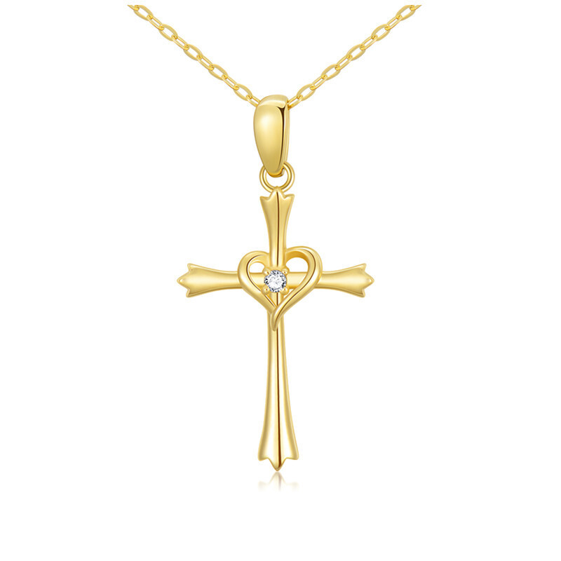 Collier croix en or 10K à zircon-1