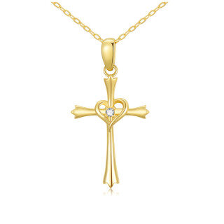 10K Gold Zircon Cross Pendant Necklace-42