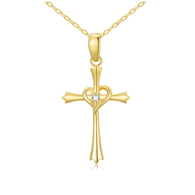 14K Gold Zircon Cross Pendant Necklace