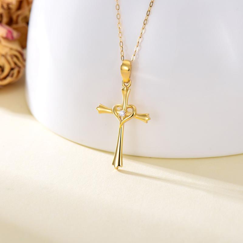 Collier croix en or 10K à zircon-3