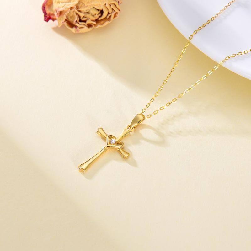 قلادة صليب من الذهب عيار 10 قيراط مرصعة بالزركون-4