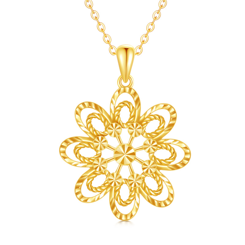 10K Gold Zircon Daisy Pendant Necklace-3