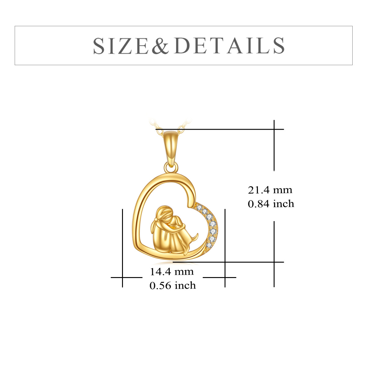 10K Gold Zircon Dog & Heart Pendant Necklace-5