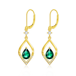 10K Gold Zircon Drop Shape Lever-back Earrings-29