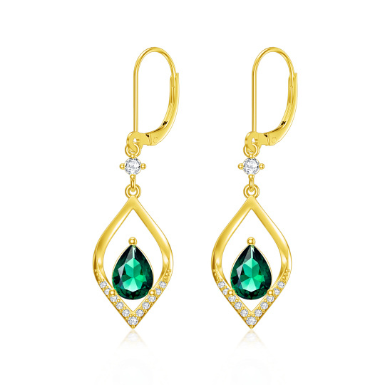 10K Gold Zircon Drop Shape Lever-back Earrings