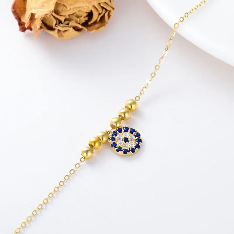 Tornozeleira com pingente de camada única de olho de diabo de zircônia de ouro 14K-4