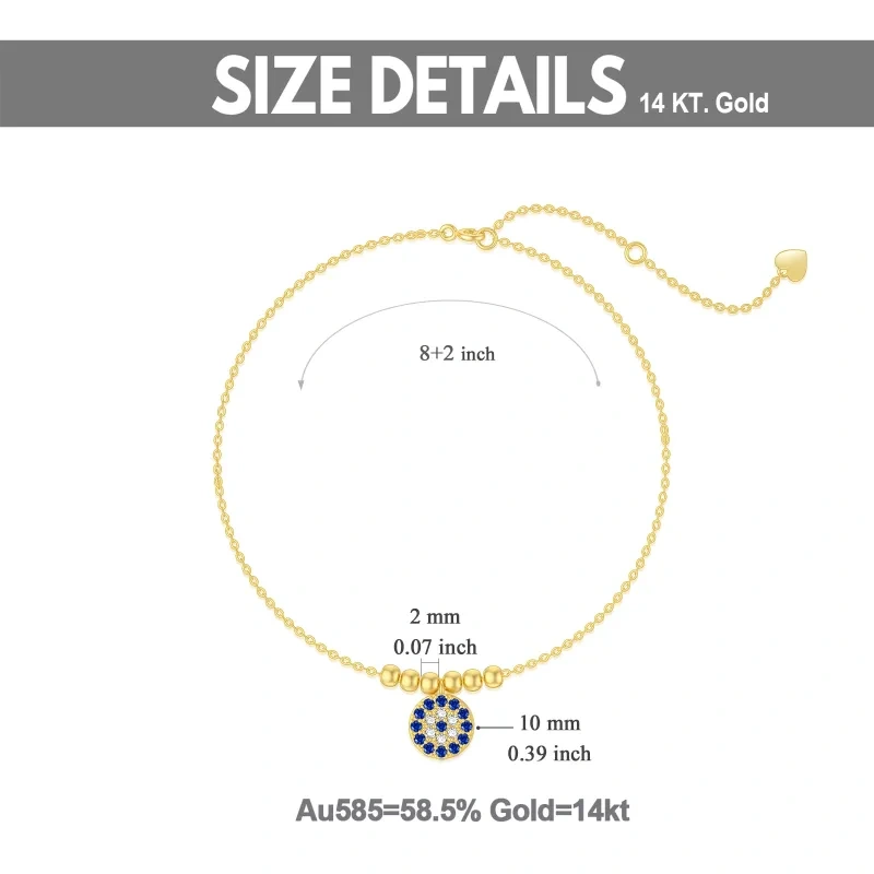 Tornozeleira com pingente de camada única de olho de diabo de zircônia de ouro 14K-5