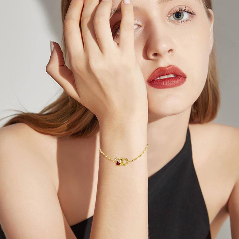 Pulseira com pendente coração em ouro branco 10K e zircónias cúbicas-2