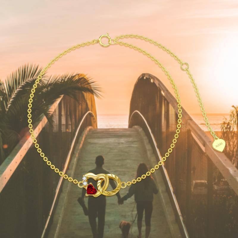 Pulseira com pendente coração em ouro branco 10K e zircónias cúbicas-6