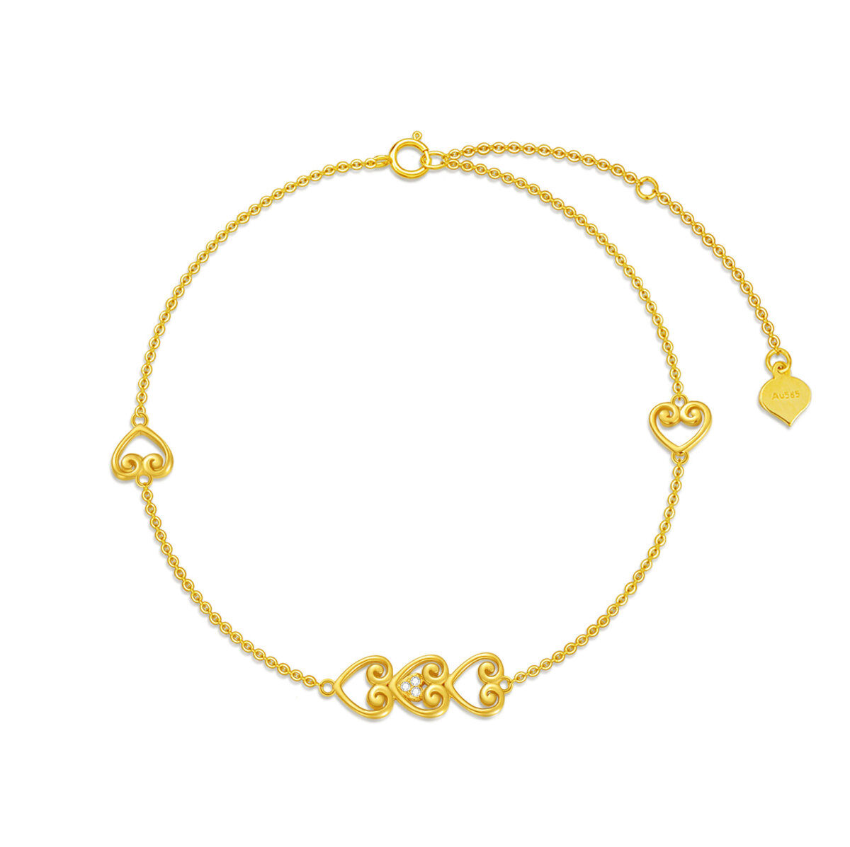 Pulseiras com pingente de coração de zircão em ouro 14K em 6,5 2 polegadas para mulheres-1