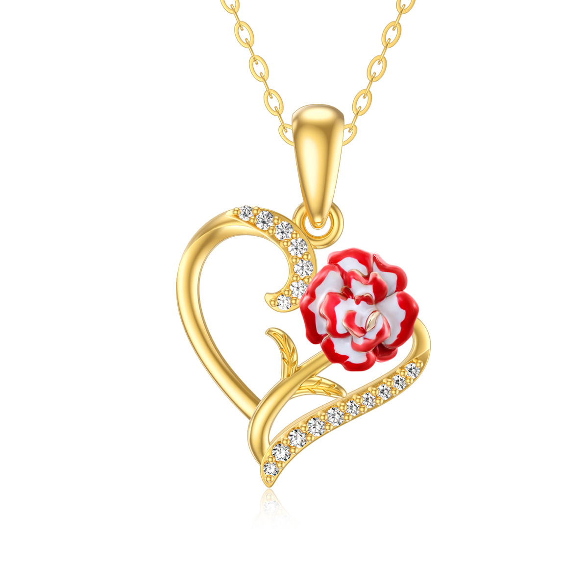 14K Gold Zircon Heart Pendant Necklace-1