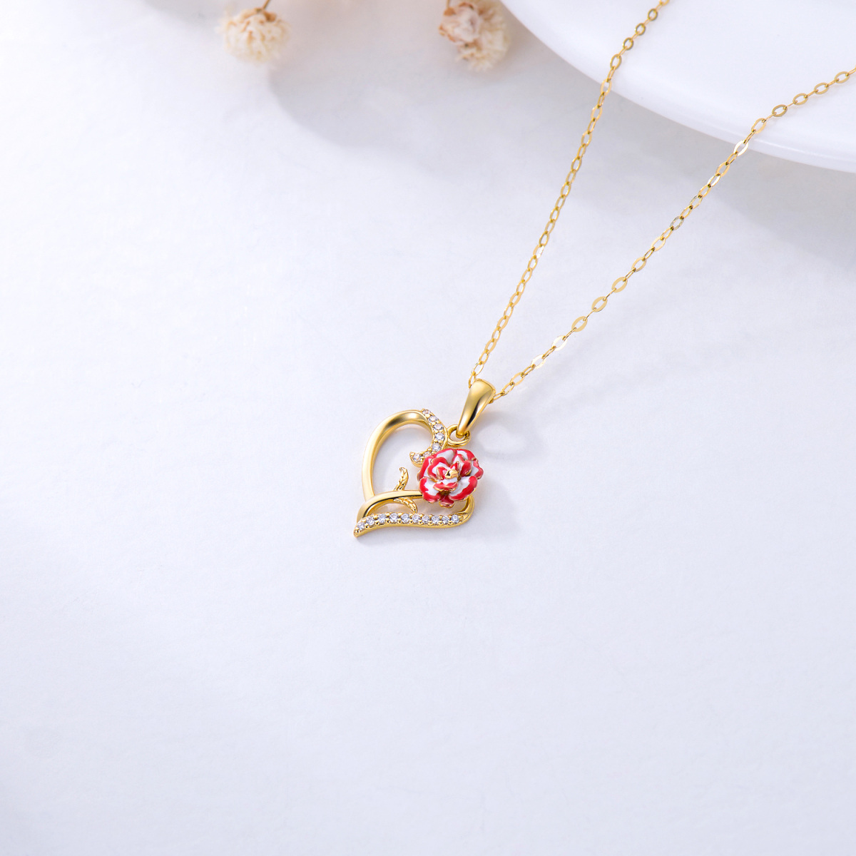 10K Gold Zircon Heart Pendant Necklace-3