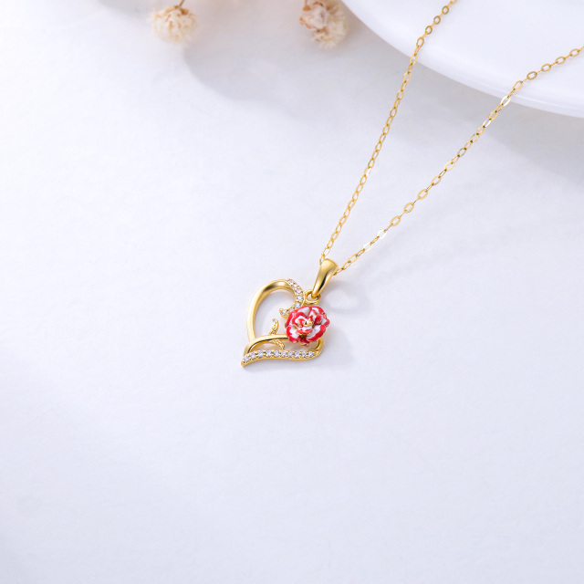 Collana con ciondolo a cuore con zircone in oro 14K-3