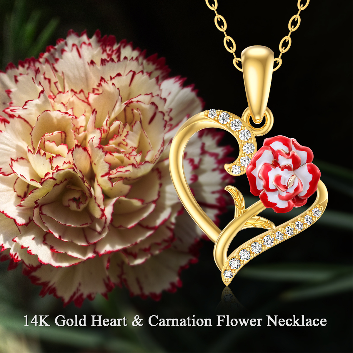 18K Gold Zircon Heart Pendant Necklace-5