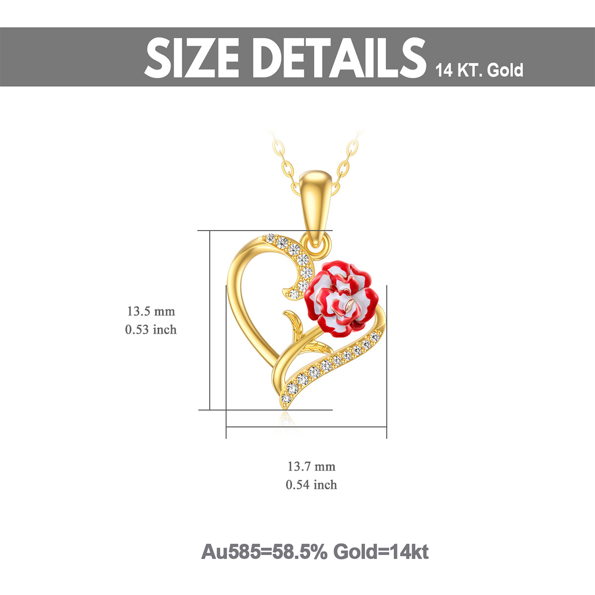 10K Gold Zircon Heart Pendant Necklace-6