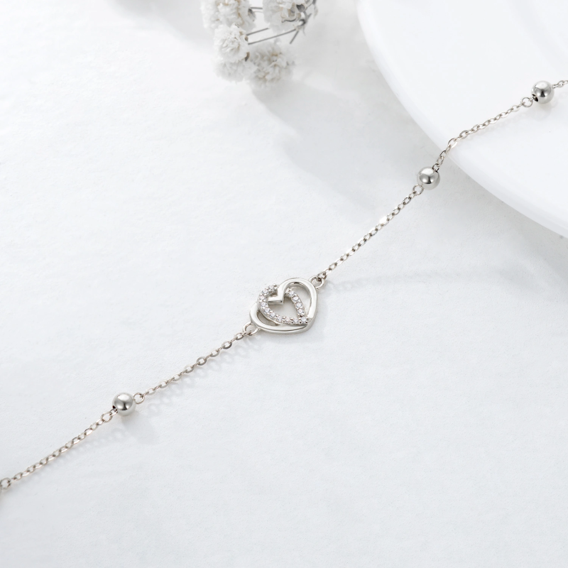 Tobillera de una sola capa con corazón de circonio y oro de 14 quilates-4