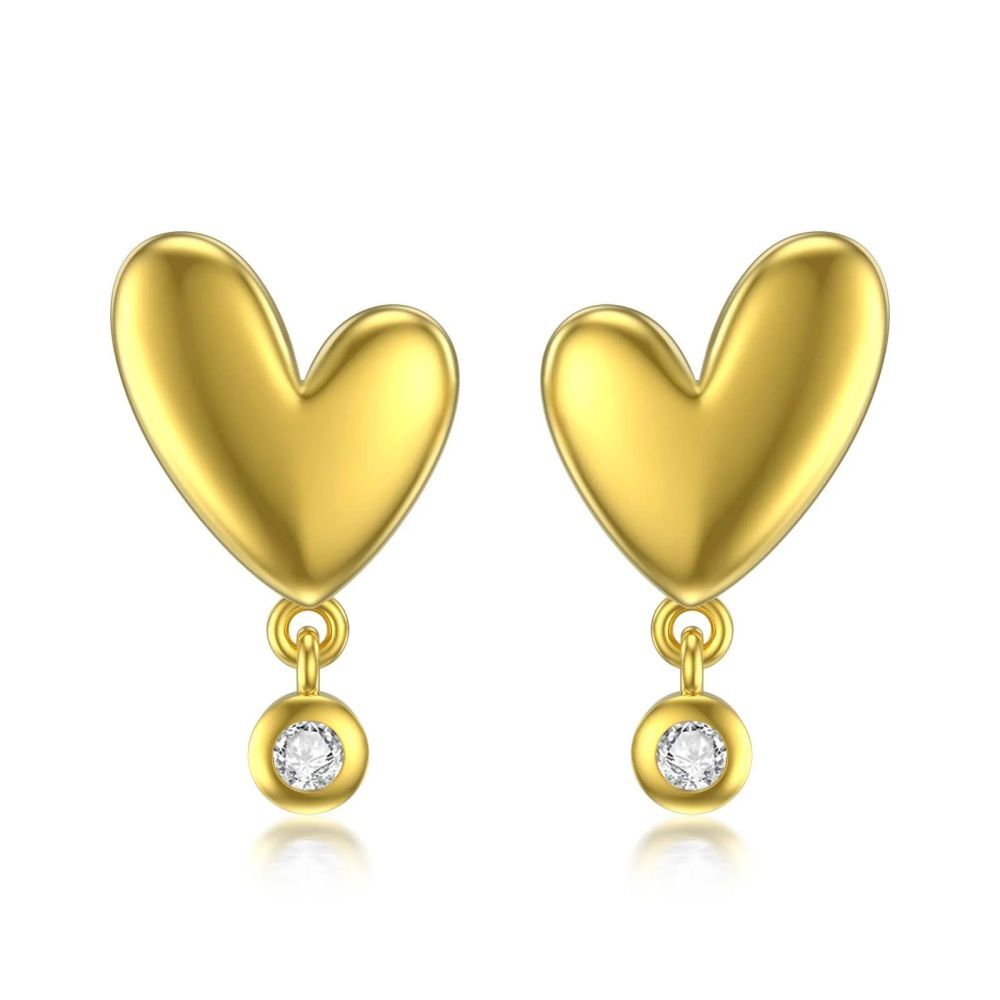 10K Gold Zircon Heart Stud Earrings-1