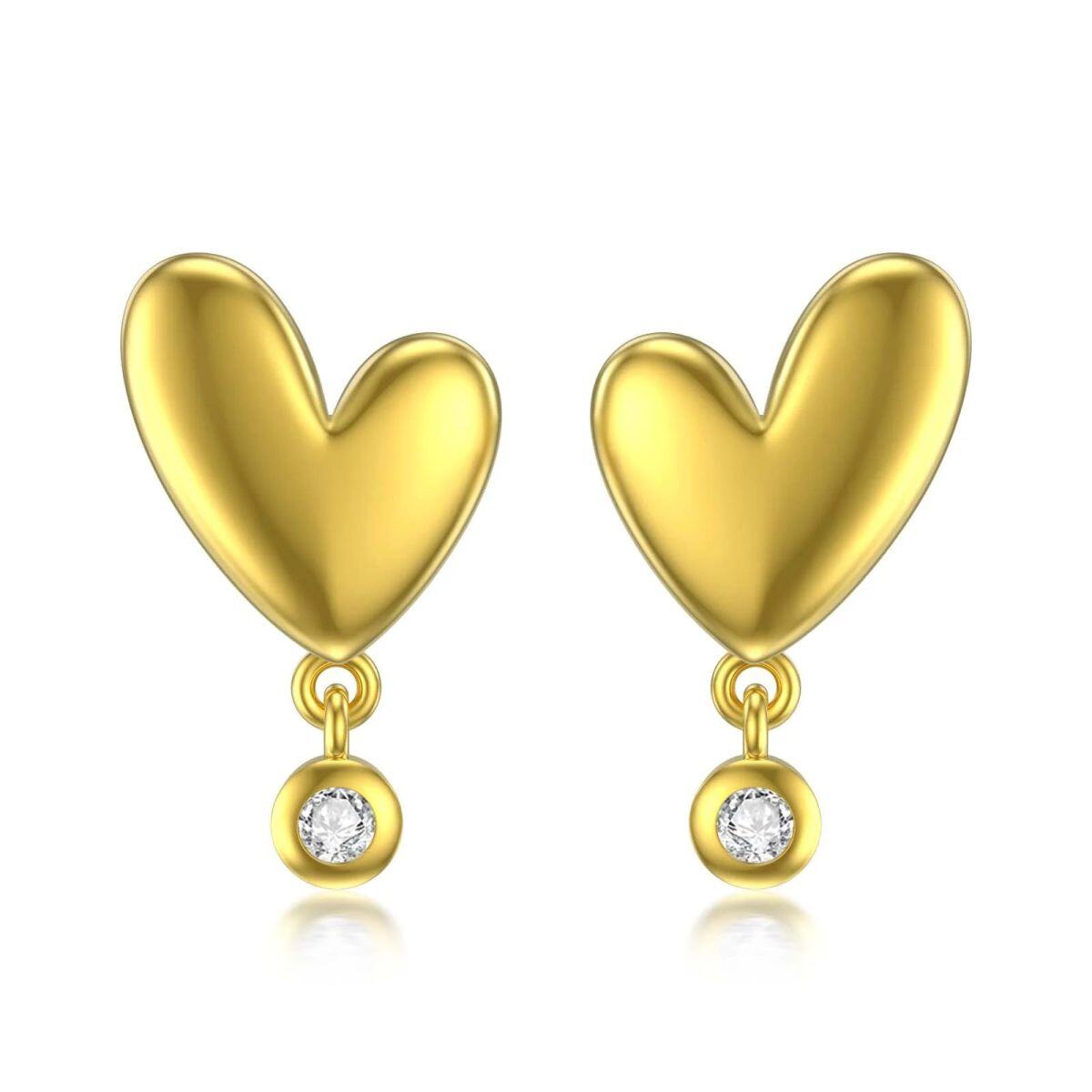 14K Gold Zircon Heart Stud Earrings-1