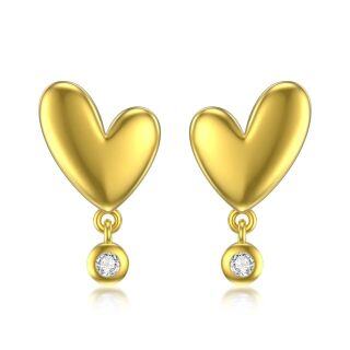 10K Gold Zircon Heart Stud Earrings-14