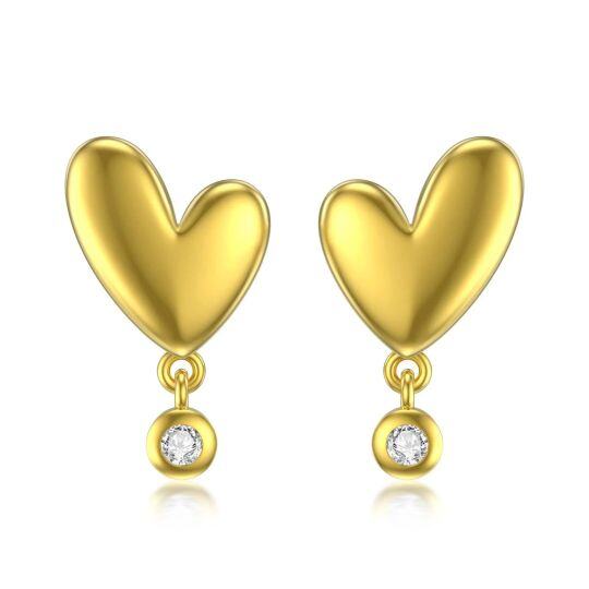 14K Gold Zircon Heart Stud Earrings