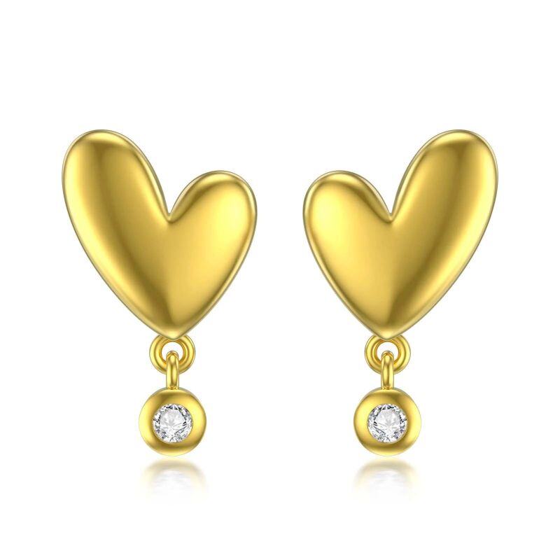 14K Gold Zircon Heart Stud Earrings