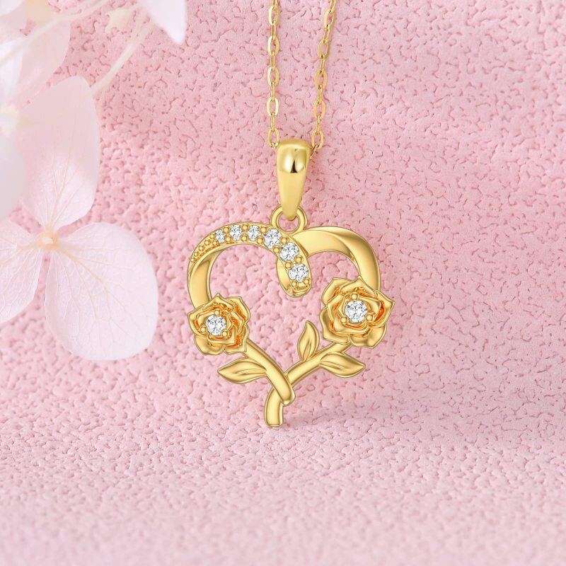 Colar com pingente rosa de zircão em ouro 18K para mulheres-3