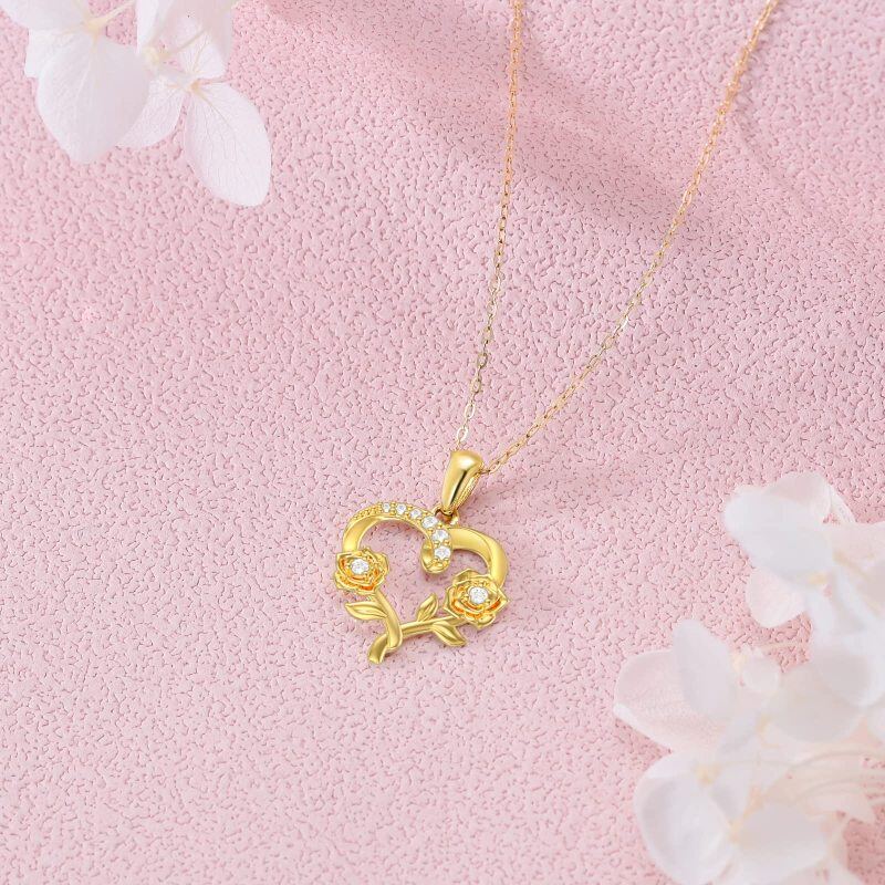 Colar com pingente rosa de zircão em ouro 18K para mulheres-4