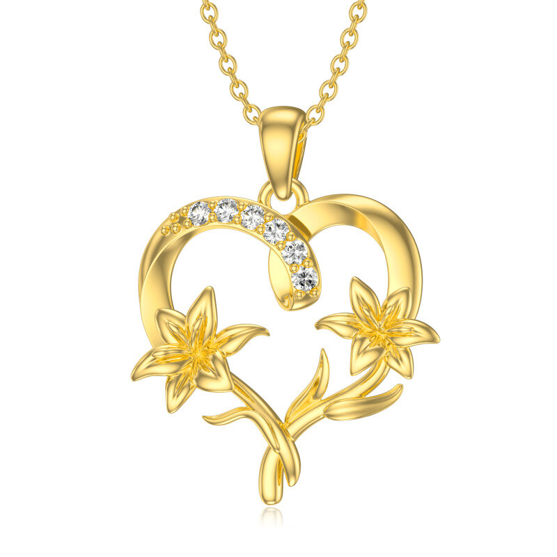 18K Gold Zircon Lily Pendant Necklace For Women-1