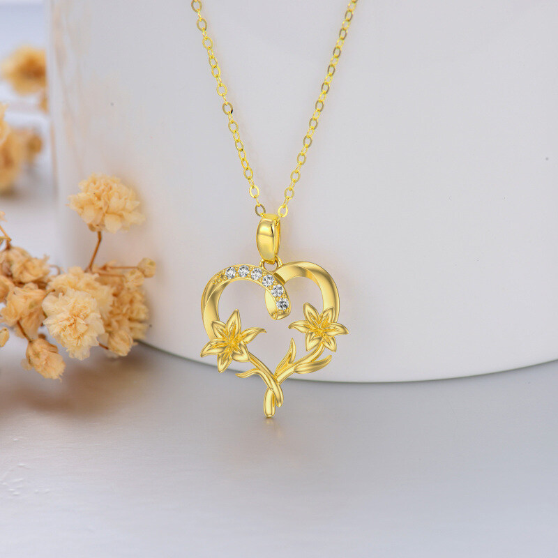18K Gold Zircon Lily Pendant Necklace For Women-3