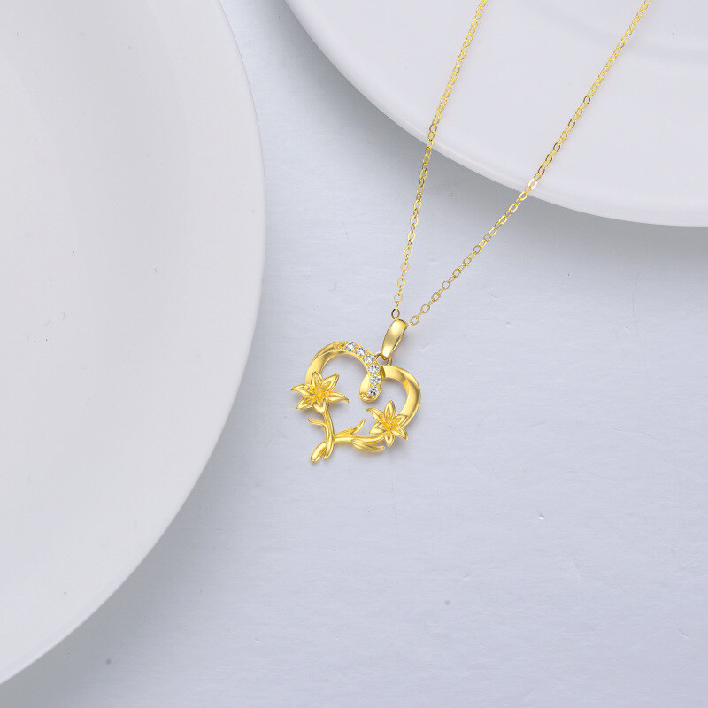 18K Gold Zircon Lily Pendant Necklace For Women-4