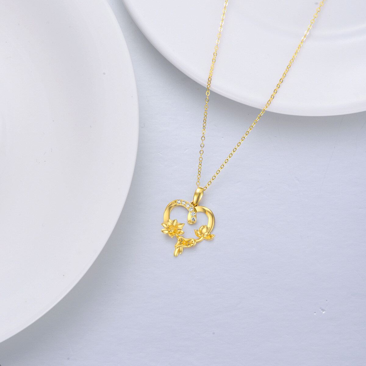 10K Gold Zircon Lotus Pendant Necklace For Women-3