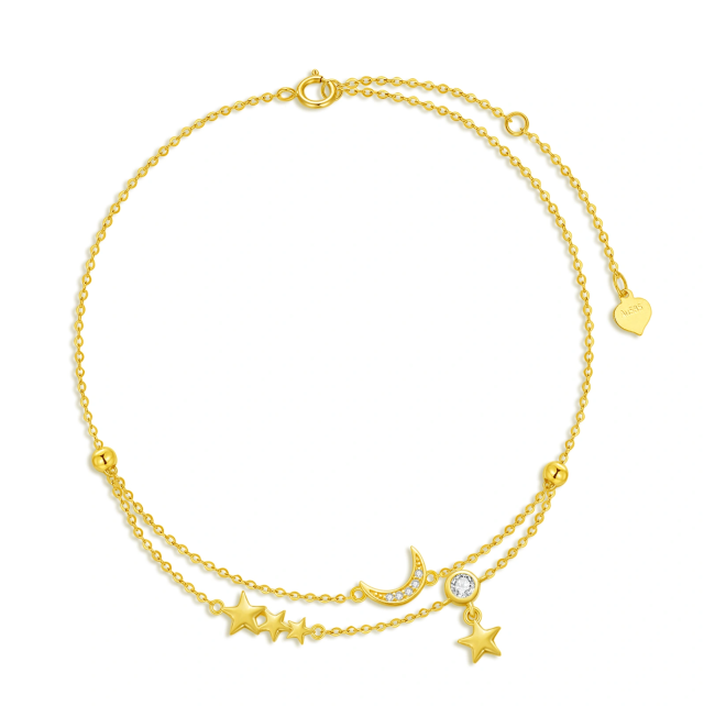 14K Gold Zircon Moon Multi-layered Anklet-1