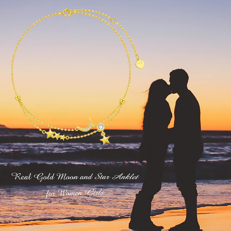 Bransoletka na kostkę z wielowarstwowym księżycem i cyrkonią 10K złota-5