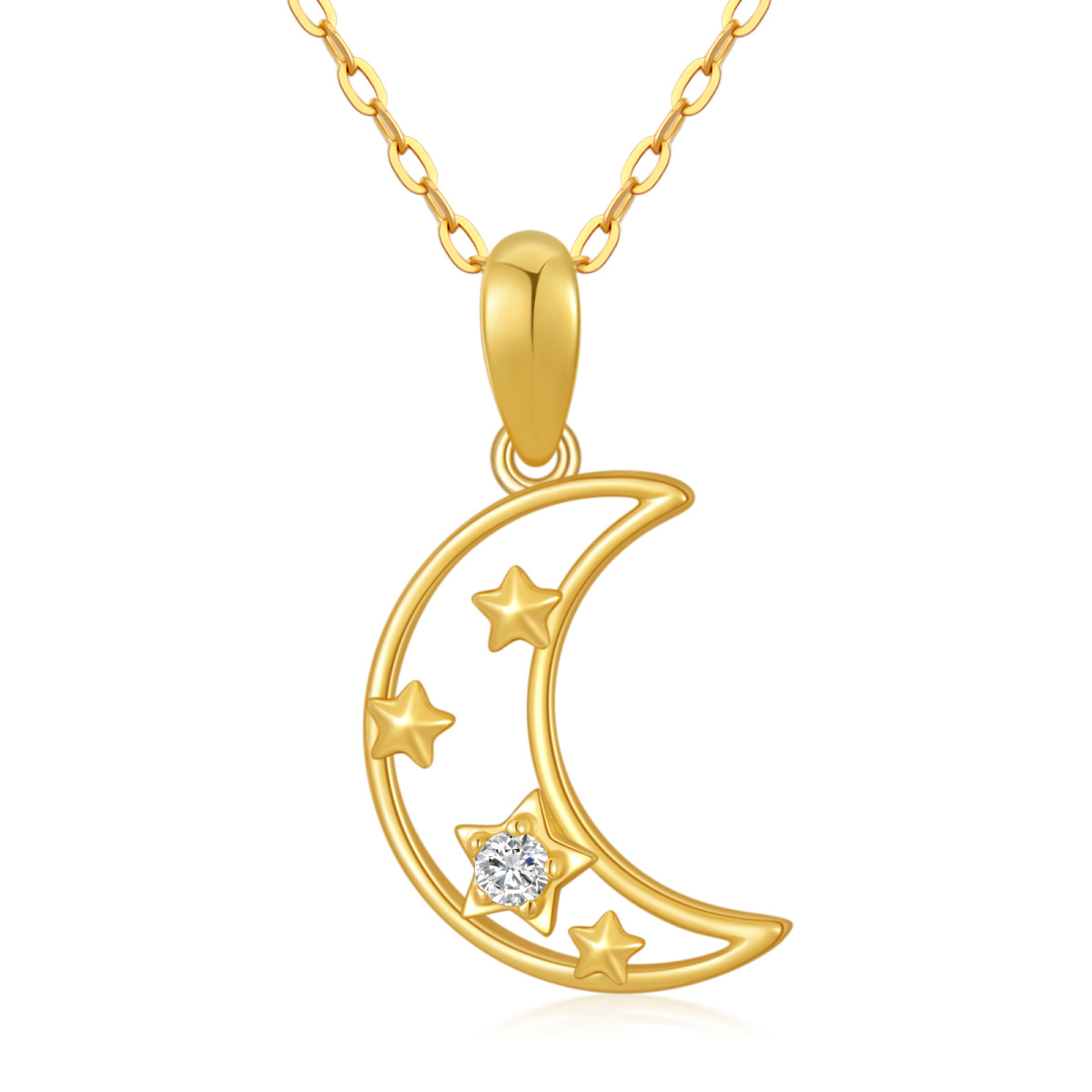 Collar Colgante Luna Circonita Oro 14K-1