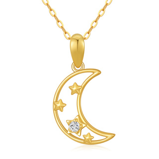 10K Gold Zircon Moon Pendant Necklace-41